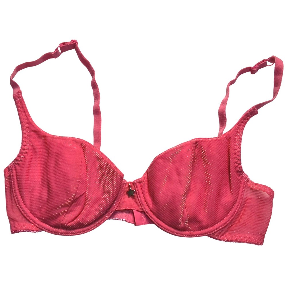Y2K Planet Lingerie Underwire Bra Women 34C‎ Pink Gold Metallic Star Charm